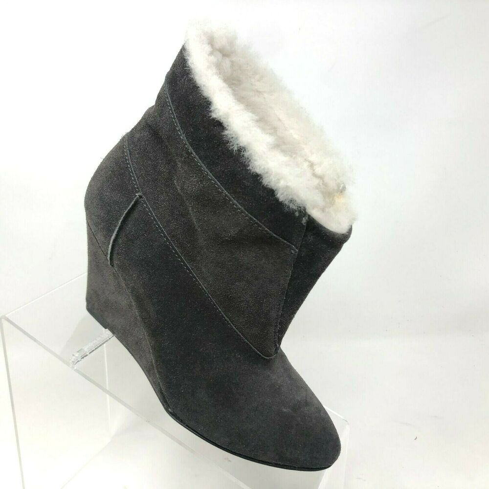IRO Fora Shearling‎ Lined Wedge Boot Womens Size 37 / 6.5 Gray Suede Cuff